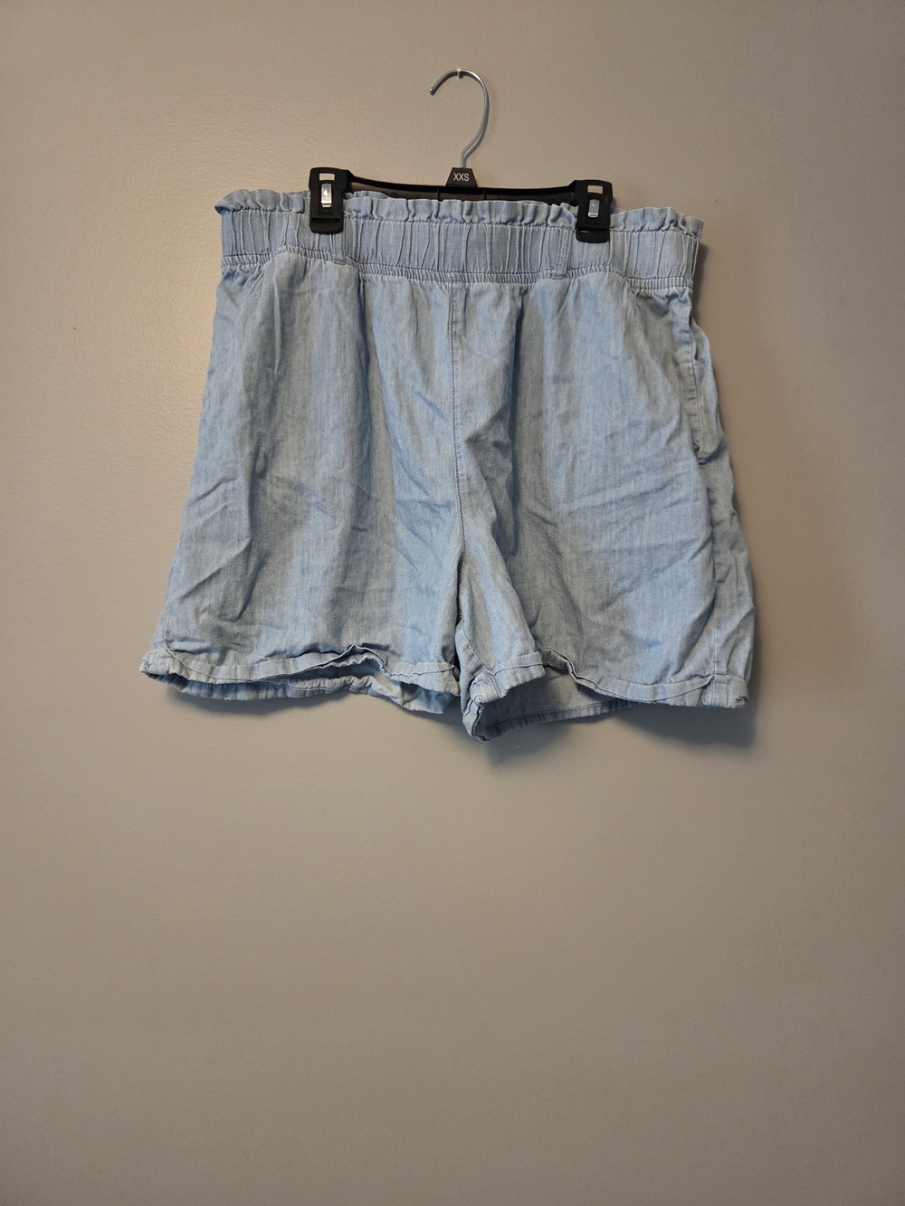 Falls Creek Light Blue High-Waist Paperbag Shorts